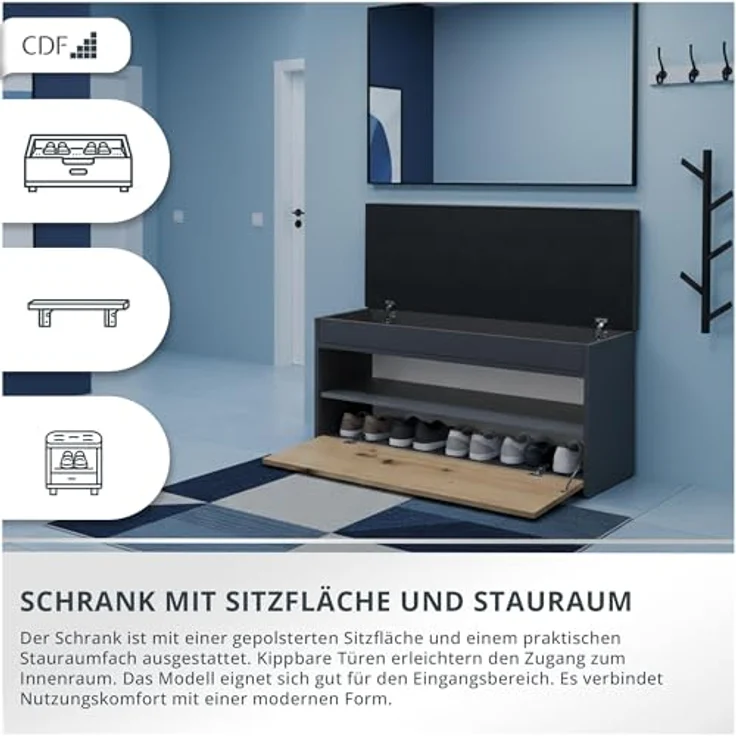 ibonto SCHUHREGAL PARMA Spanplatte Weiß (H 49 x T 35 x B 100 cm) – Bild 7