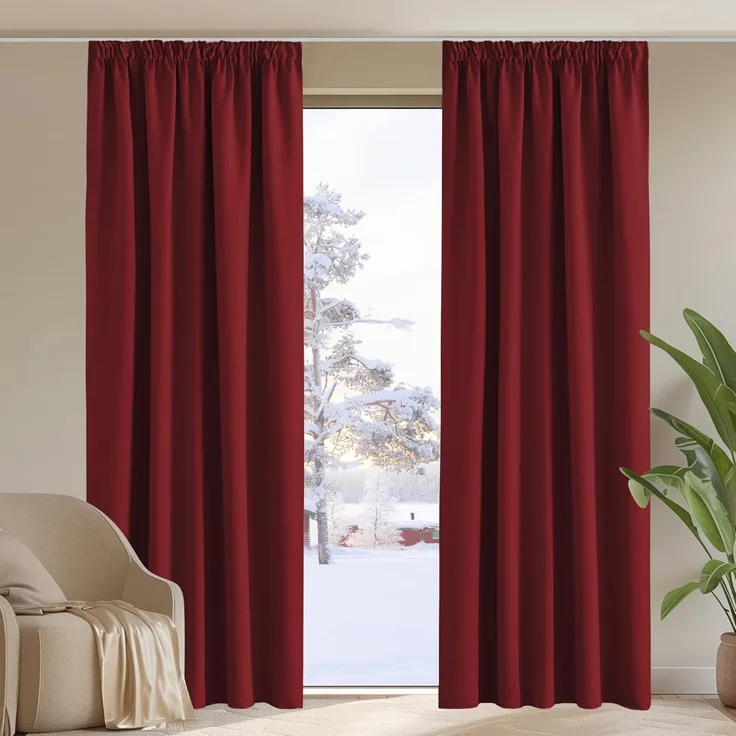 PONY DANCE Übergardinen Blickdicht 2er Set Thermovorhang Hitzeschutz Kräuselband H 228 x B 167 cm Blickdichte Vorhänge Wärmeisolierend Rote Gardienen Wohnzimmer Deko