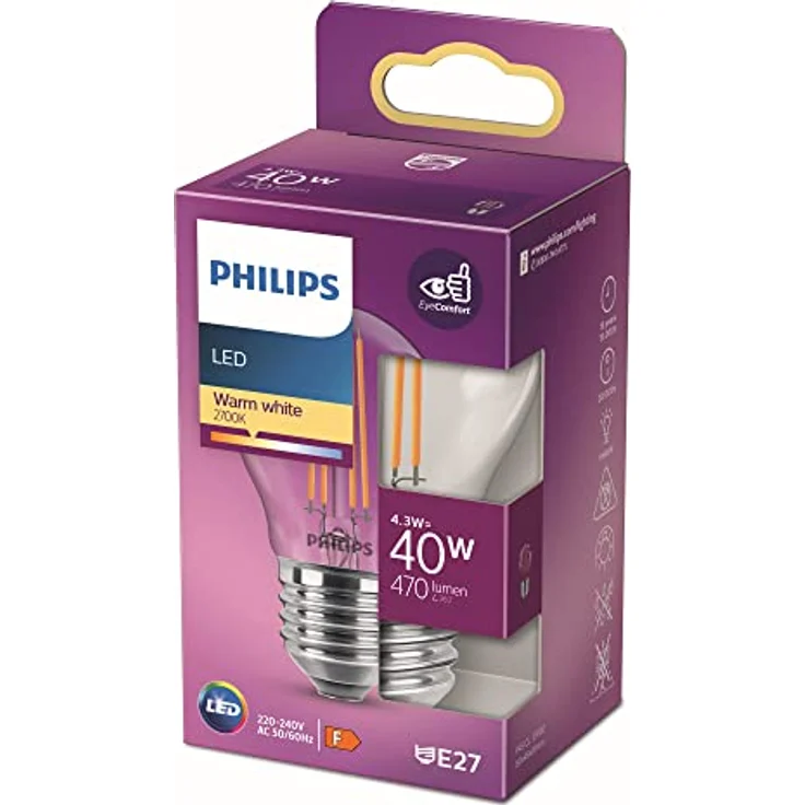 Philips LED Lampe Lüsterkolben E27, Warmweiß (2700K), 470 lm, 4,3 W entspricht 40 W – Bild 1
