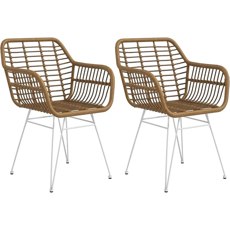 HOMCOM Esszimmerstuhl Essstuhl mit Rückenlehne, Küchenstühle mit Rattenoptik (Wohnzimmerstühle, 2 St), für Wohnzimmer, Esszimmer, Braun