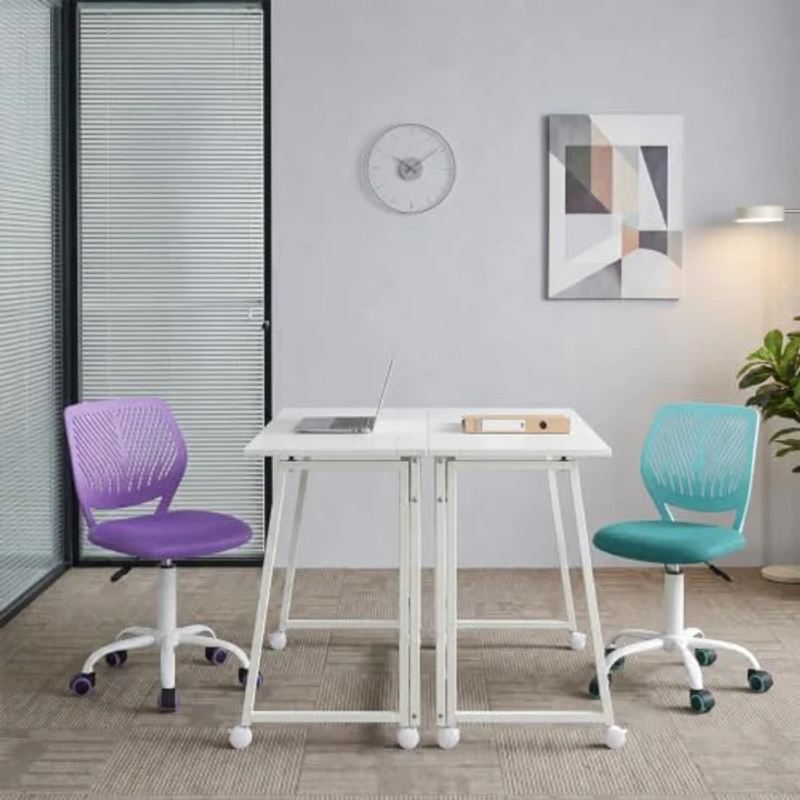 MEUBLE Cosy Bürostuhl 2er Set, Drehstuhl Höhenverstellbar, Schreibtischstuhl ohne Armlehnen, Computerstuhl mit Rollen, Arbeitsstuhl für Homeoffice, Lernen und Jugendzimmer, Violett + Türkis – Bild 4