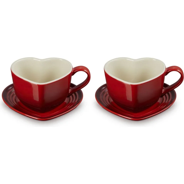 LeCreuset 2er-Set Herzbecher mit Untertassen | Kirschrot : Kirschrot – Bild 1