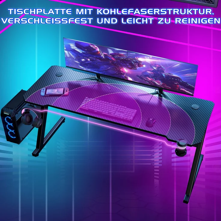 Devoko Gaming Tisch Holzwerkstoff und Metall Schwarz 160 x 60 x 72 cm – Bild 5