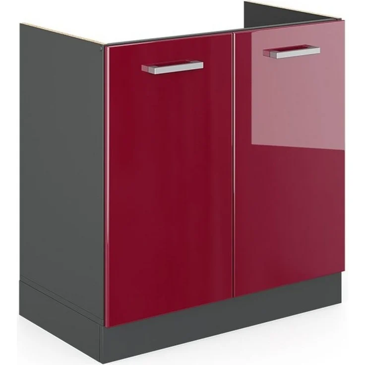 Spülenunterschrank R-Line Rot Hochglanz 80 cm ohne Arbeitsplatte Vicco – Bild 1