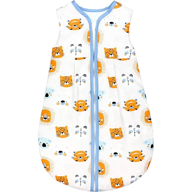 TupTam Ganzjahresschlafsack 2.5 TOG wattiert ärmellos Baby Schlafsack OEKO-TEX, Farbe: Tierköpfe Orange Blau Weiß, Größe: 56-62