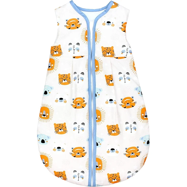 TupTam Ganzjahresschlafsack 2.5 TOG wattiert ärmellos Baby Schlafsack OEKO-TEX, Farbe: Tierköpfe Orange Blau Weiß, Größe: 56-62 – Bild 1