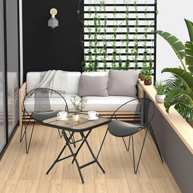 eSituro Klapptisch, Beistelltisch klappbar, Balkontisch Campingtisch Gartentisch Bistrotisch, mit Metallrahmen, rechteckige Tischplatte aus gehärtetem Glas, 46 x 46 x 48 cm, Schwarz+transparent – Bild 2