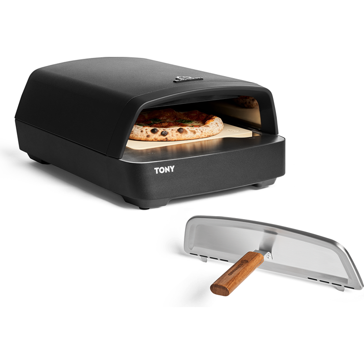 BURNHARD® Gas Pizzaofen - Tony inkl. Hitzeschild, 450 °C, Tragbarer 5,9 kW Outdoor Ofen für Pizza (58,5 x 47,7 x 24,8 cm) inkl. Cordierit-Pizzastein - Schwarz - #946555