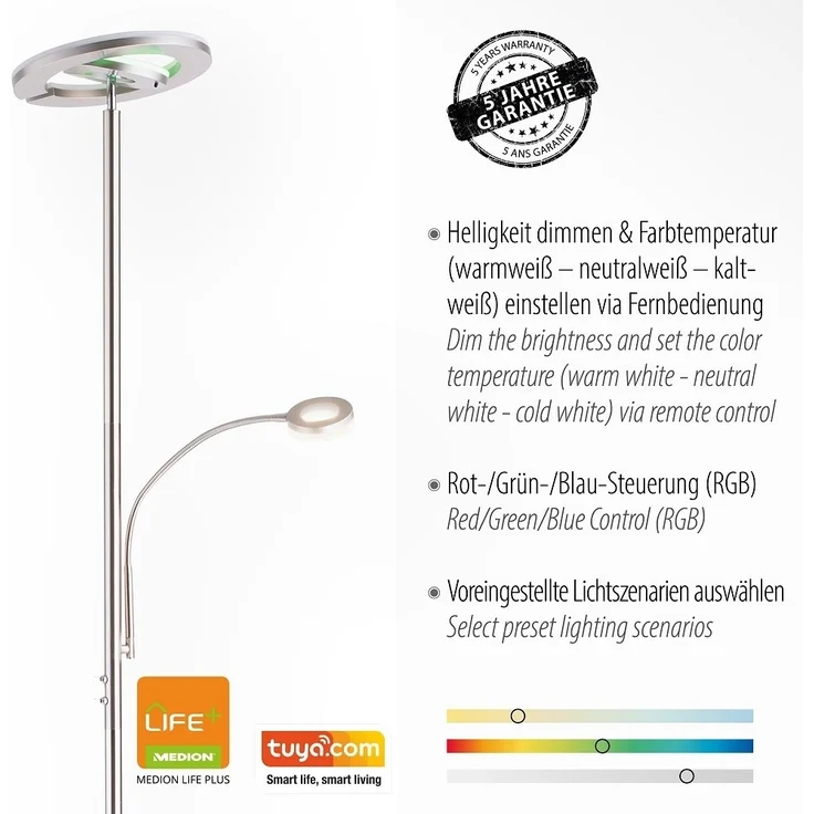 JUST LIGHT 11858-55 LOLAsmart-Rocco LED Stehleuchte mit Lesearm RGBW stahlfarben – Bild 3