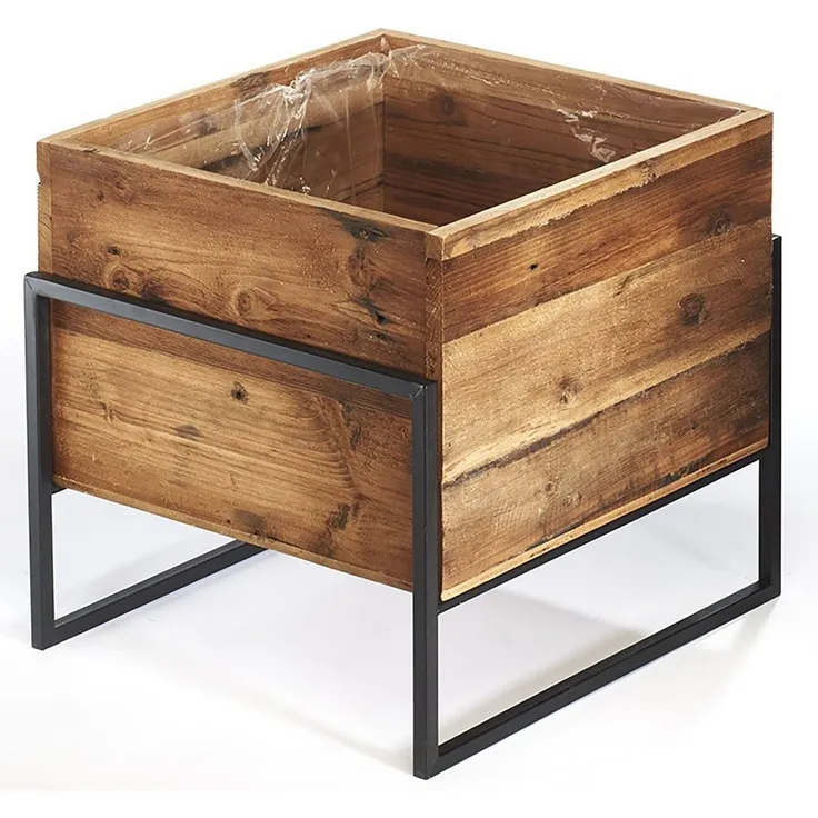 Kobolo Blumentopf Übertopf Pflanztopf - Holz und Metall schwarz Gr2