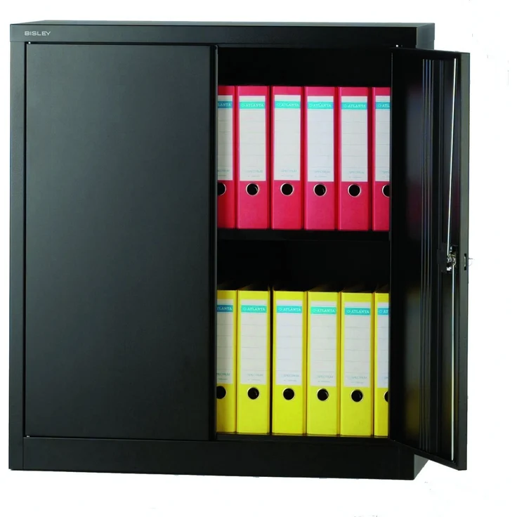 BISLEY Universal Flügeltürenschrank abschließbar - Stahlschrank mit 3-Punkt-Schloss & Flügeltüren - Aktenschrank aus Metall mit 1 Fachboden für 2 Ordnerhöhen - Farbe: lichtgrau, E402A01-645 – Bild 10