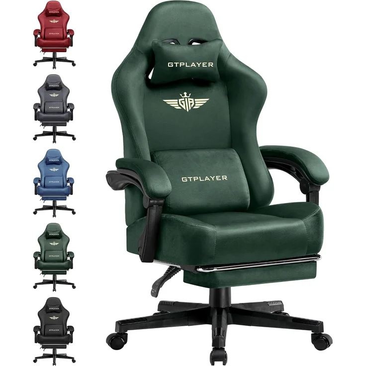 GTPLAYER Gaming Stuhl, Atmungsaktiver Bürostuhl, bürostuhl ergonomisch, Hochwertiger - Stoff, Ergonomischer PC Stuhl, 160° Verstellbare Rückenlehne und ausziehbare Fußstütze, Grün – Bild 1