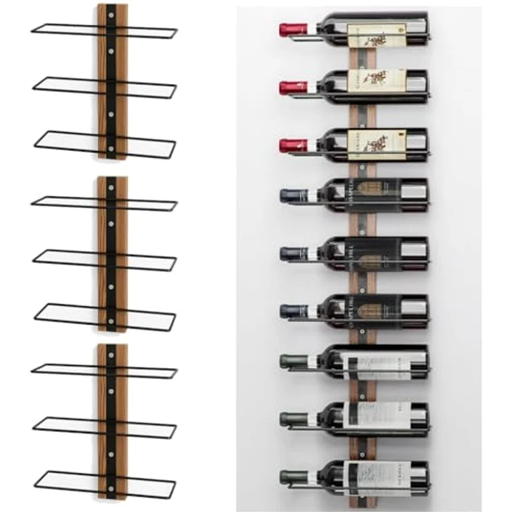 Shally Dogan Weinregal zur Wandmontage, mit Fächern für Flaschen, Wandmontage, kreative industrielle Montage, Bar für Küche, Esszimmer, Keller (3 Stück) – Bild 2