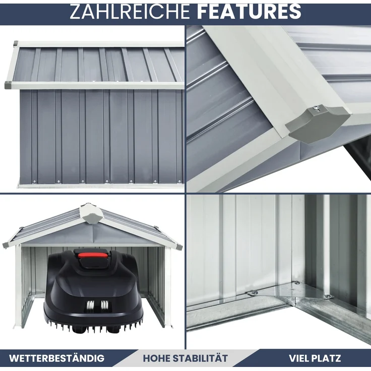 DELUKE® Mähroboter Garage aus Metall - 92x97x63cm | Dach Carport Überdachung für Rasenmäher Rasenroboter Automower Garten Mährobotergarage Regenschutz für Rasenmäher, Grau – Bild 5