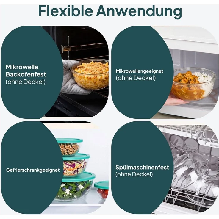 uandu home Vorratsdose 5er Glas-Salatschüssel Set mit Deckel – BPA-frei, (Stapelbar, Spülmaschinen- & Mikrowellenfest, 0.19l-3.3l, Salatschüsseln für Küche & Meal Prep, Borosilikatglas Rührschüssel Set) – Bild 4