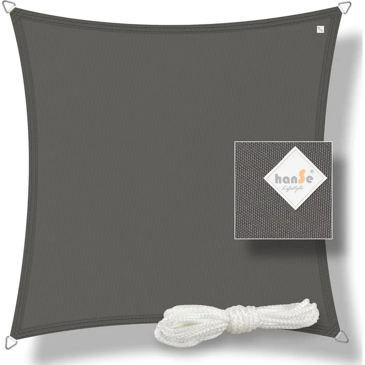 hanSe Sonnensegel Schattensegel Schattenspender UV-Schutz Quadrat 2x2m Graphit