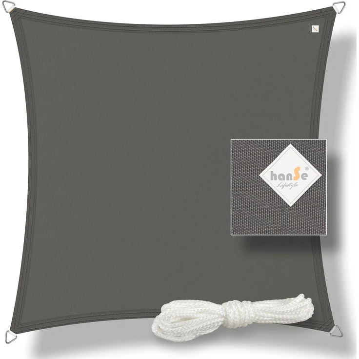 hanSe Sonnensegel Schattensegel Schattenspender UV-Schutz Quadrat 2x2m Graphit – Bild 1
