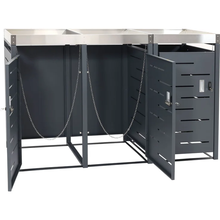 3er-Mülltonnenverkleidung HWC-H40b, Mülltonnenbox, Pflanzkasten Edelstahl-Metall-Kombi 63kg 110x175x62cm erweiterbar – Bild 9