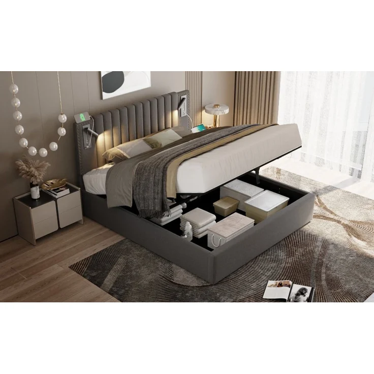 TavilaEcon Boxspringbett mit verstellbarem Kopfteil, Polsterbett Grau Liegefläche 140 × 200 cm – Bild 3