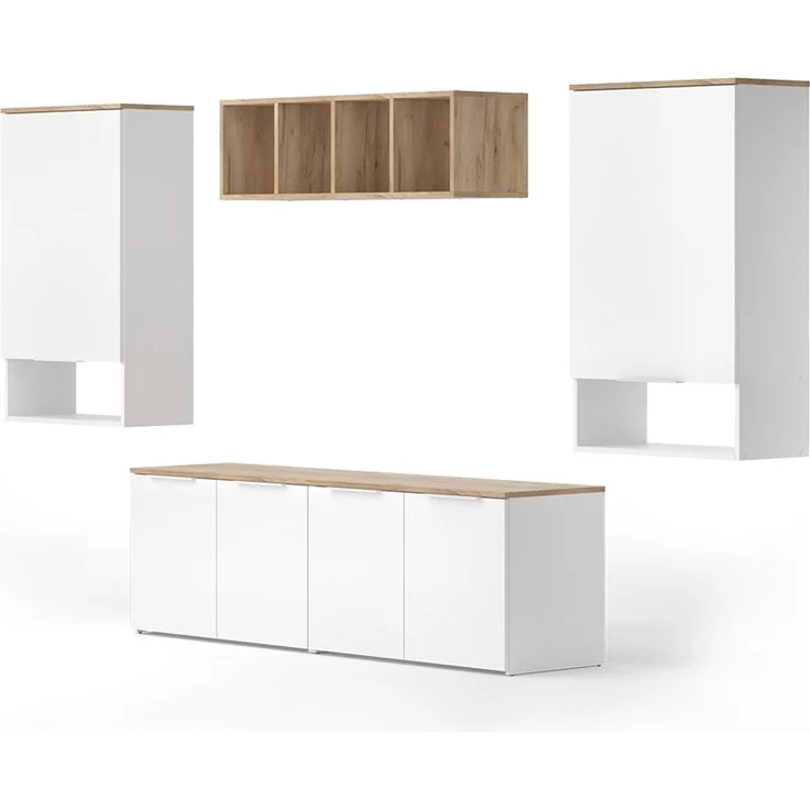 Wohnwand Wido Weiß/Sonoma 5 Teile Vicco – Bild 1