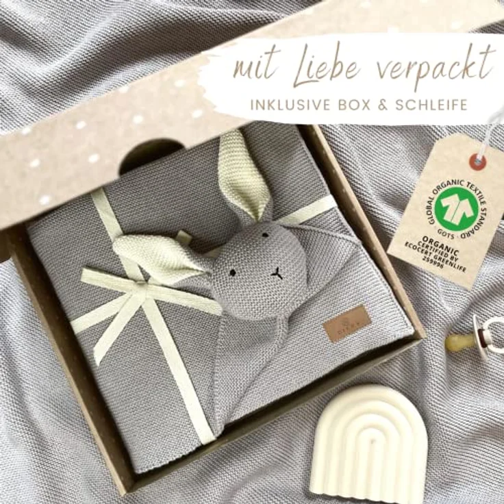 Babydecke DIKOS® Babydecke SCHMUSE-HASE Baby Geschenk Mädchen Junge Geschenkset, DIKOS, Geschenk zur Geburt, PREMIUM Qualität, 100 % BIO Baumwolle, nachhaltig – Bild 3