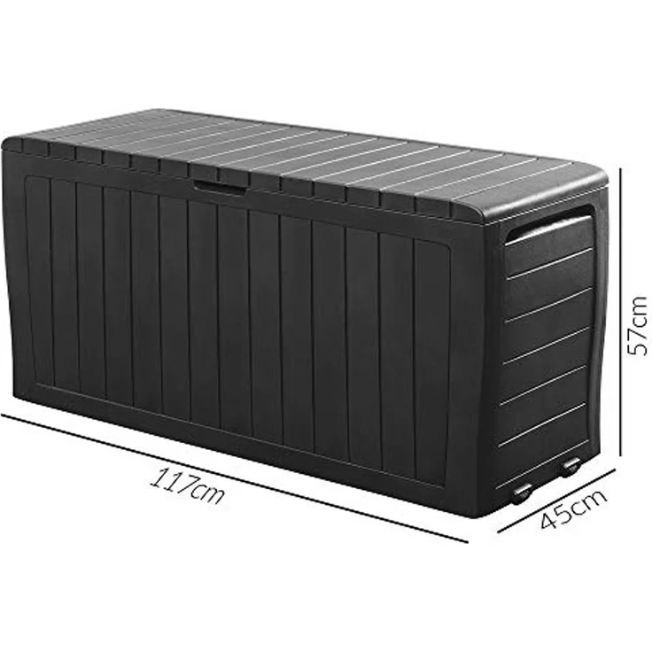Deuba Auflagenbox, 270L Haltegriffe Rollen Balkon Wohnzimmer Rattan-Optik Anthrazit – Bild 6
