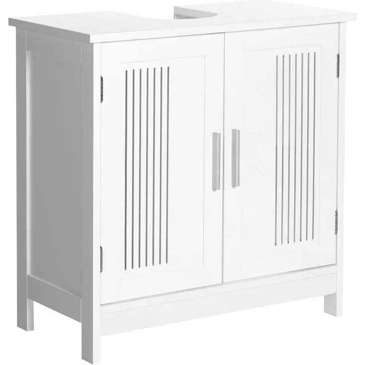 Vasagle Waschbeckenunterschrank, Badezimmerschrank, Unterschrank, 60 x 30 x 60 cm, Aufbewahrungsschrank mit 2 Türen, mit Griffen, verstellbare Regalebene, skandinavischer Stil, mattweiß BBC06WT