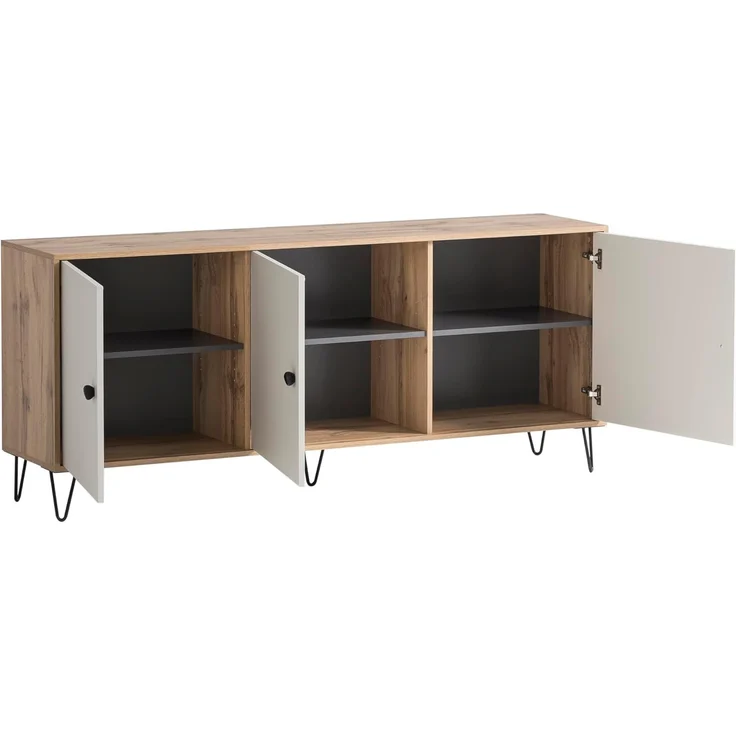 LOOKS by Wolfgang Joop Sideboard Organic, Eiche Landhaus Dekor/Cremebeige, 179,2 x 39 x 76,2 cm – Bild 4