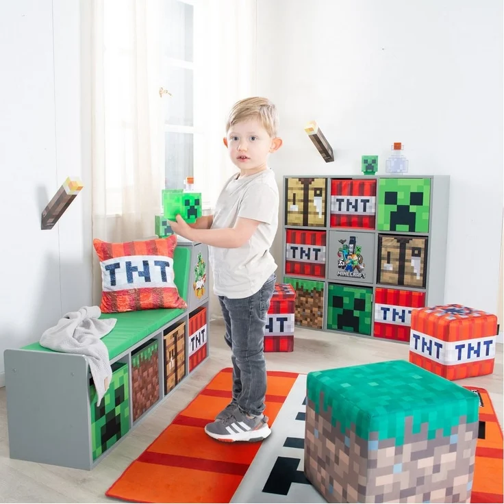 MINECRAFT - Sitzhocker, Pouf, Ottomane, Fußablage, im 2er Set, buntes Minecraft Design – Bild 2