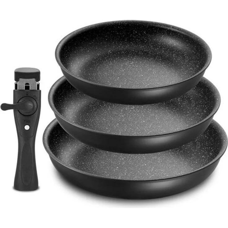 Gotoll Pfannen-Set mit abnehmbarem Griff und Antihaftbeschichtung, Aluminium (Set, 3-tlg, Pfanne Ø20/24/28 cm), für alle Herdarten geeignet, ergonomischer Kunststoffgriff – Bild 4