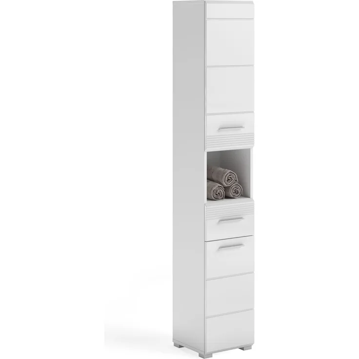 Hochschrank Linus - Weiß / Weiß Hochglanz