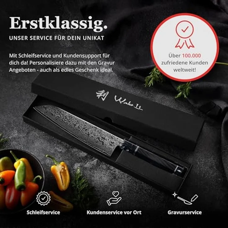 Wakoli Kochmesser Wakoli Kuroyami Damastmesser I 20 cm Kiritsuke Chefmesser I 67 Lagen, aus 67 Lagen Damaststahl, VG-10 Stahlkern – Bild 7