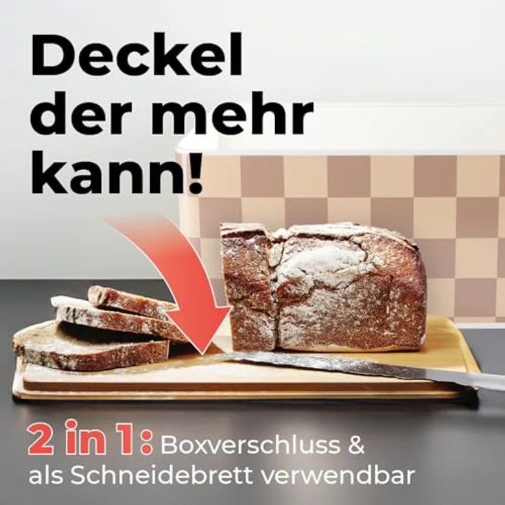 Lumaland Brotkasten Karo-Design 10l beige/weiß mit Bambusdeckel – Bild 4