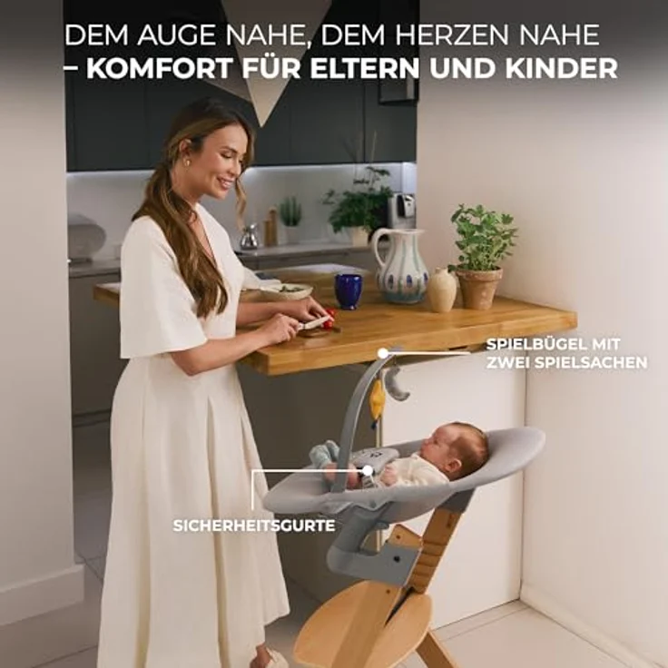 Kinderkraft Kombihochstuhl Set: Kinderstuhl ENOCK + Babywippe CALMEE GREY (Set, 2 St), mitwachsend – Bild 5