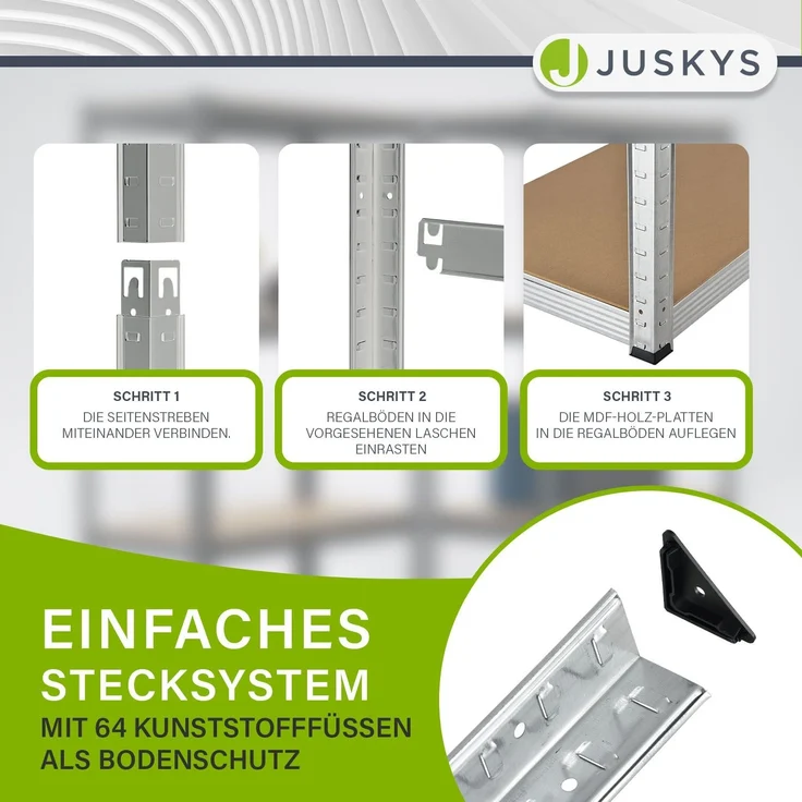 Juskys Lagerregal Basic 8er Set 180x90x40 cm – 8 Schwerlastregale mit 40 Böden – max. 7000 kg - Metall verzinkt - Regale Kellerregal Metallregal – Bild 3