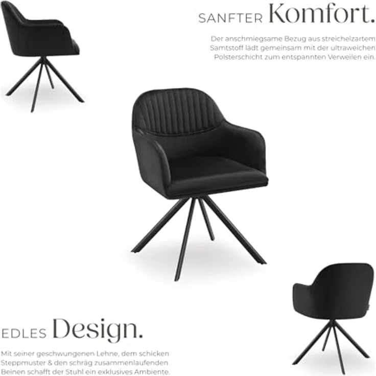 tectake Esszimmerstuhl Samt-Drehstuhl (2er Set, 2 St), gepolstert – Bild 6
