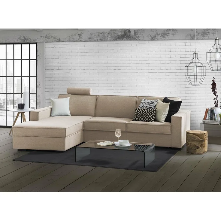 Talamo Italia Ecksofa Beatrice, Made in Italy, Drehbare Öffnung mit Matratze und Lattenrost, Halbinsel mit Stauraum links, mit Standardarmlehnen, Cm: 280x95h90, Farbe Beige