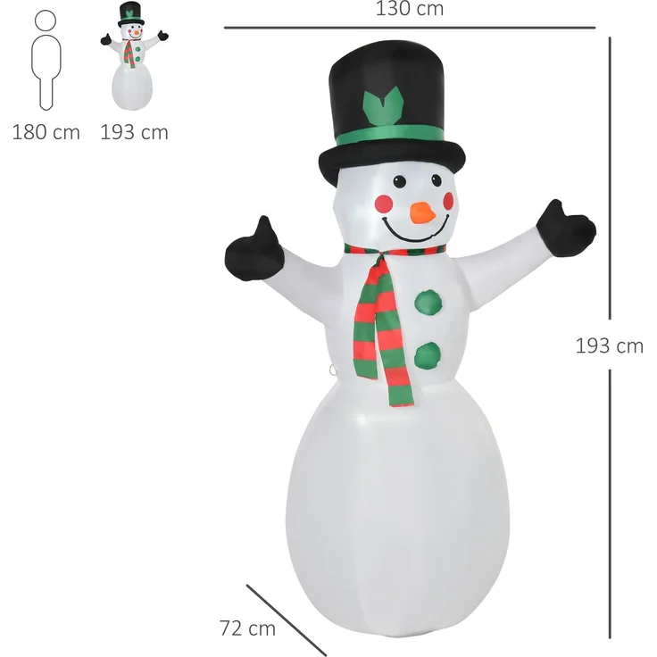 HOMCOM Weihnachtsschneemann, Polyester, Weiß, 130L x 72B x 193H cm – Bild 3