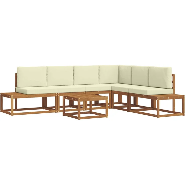 vidaXL Outdoor-Sofagarnitur mit Kissen 7 Stück Natur und Creme 3366963 – Bild 2