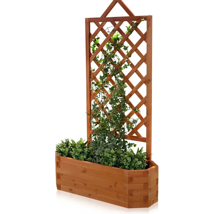 Spalier mit Blumenkasten Rankgitter Rosengitter Rankhilfe Rankkasten Rosen braun
