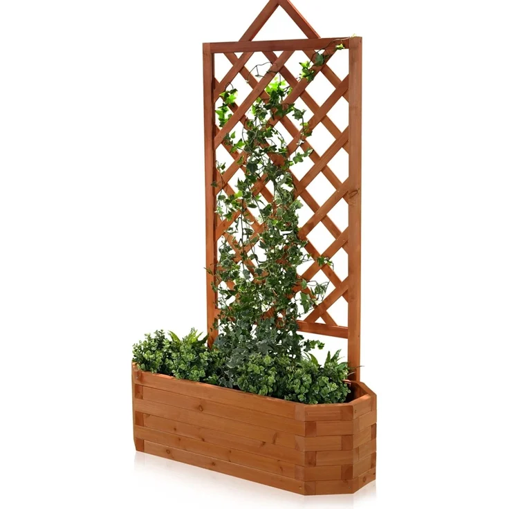 Spalier mit Blumenkasten Rankgitter Rosengitter Rankhilfe Rankkasten Rosen braun – Bild 1