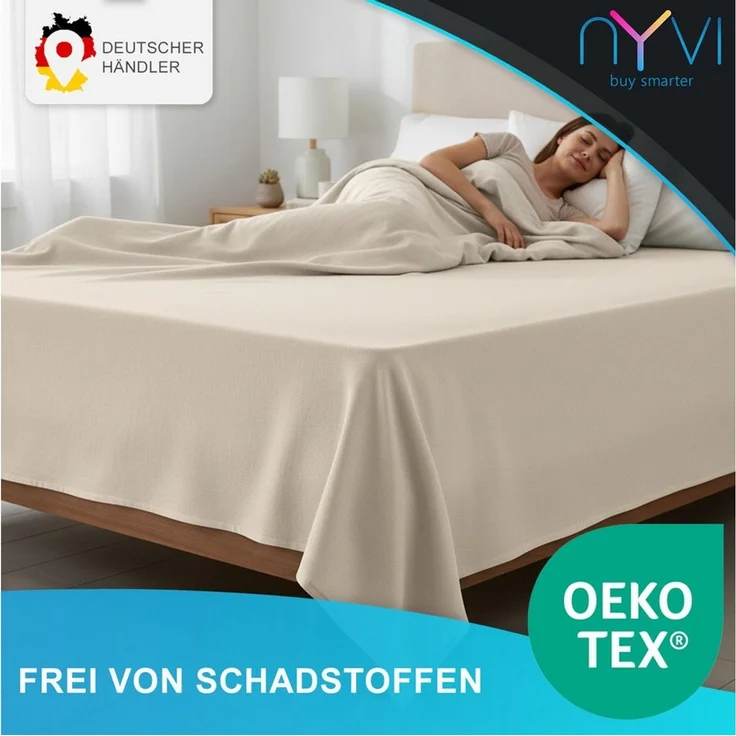 NYVI Betttuch Linon Deluxe Bettlaken ohne Gummizug aus 100% atmungsaktiver Baumwolle, Baumwolle, (2 Stück), Betttuch auch als Sommerdecke nutzbar, OEKO-TEX 100, Bei 60°C waschbar – Bild 4