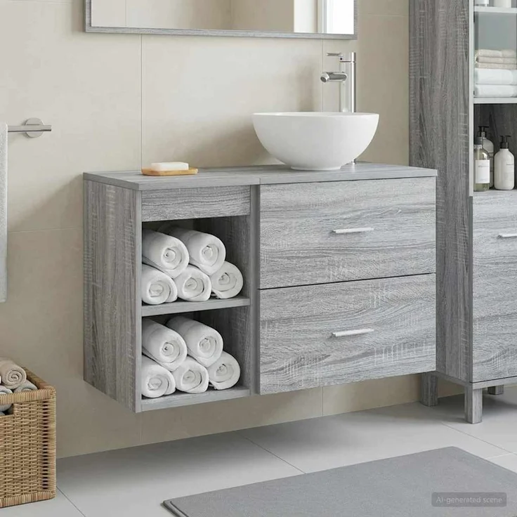 vidaXL Badezimmerschrank-Set 2 stk. Grau Sonoma 79,5 x 35 x 80 cm 3403869 – Bild 1