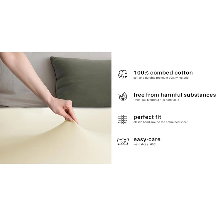 DecoKing Spannbettlaken 100x200 120x200 cm 100% gekämmte Baumwolle Creme Spannbetttücher Jersey Boxspringbett Amber 100x200 120x200 – Bild 5