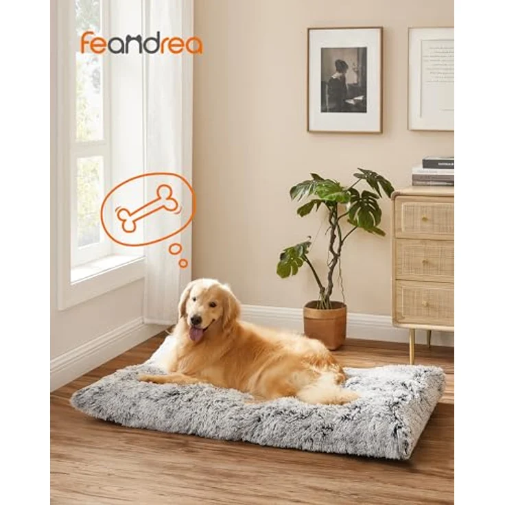 Feandrea Hundebett, Hundekissen, Flauschige Hundematte, Langer Plüsch, 122x74 cm, weiche Polsterung, waschbar, multifunktional, Ombré-Grau PGW204G01 – Bild 3