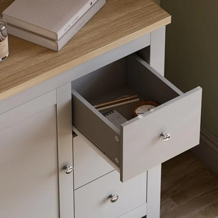 Vida Designs Arlington Sideboard mit 3 Schubladen und Tür Schrank Anrichte Aufbewahrung MDF Möbel Grau – Bild 5