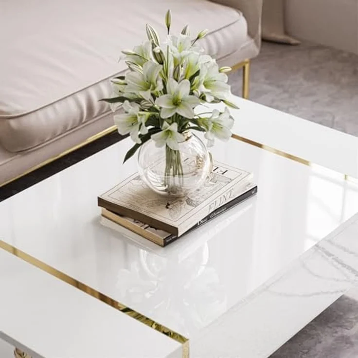 Lookway Couchtisch ONYX auf goldenen Beinen Hochglanz – Bild 4