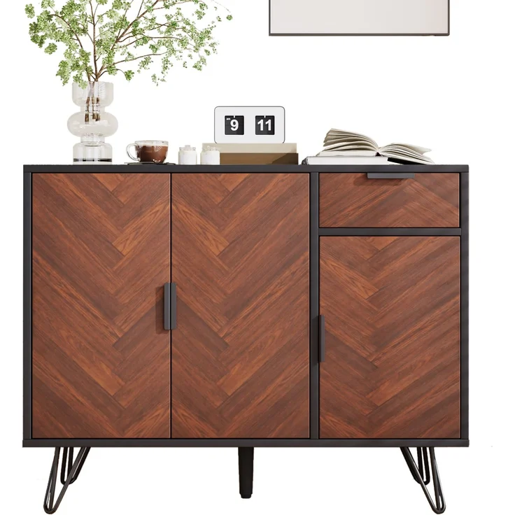 Merax Moderner Aufbewahrungsschrank, Sideboard in Schwarz und Holzoptik mit Schublade und höhenverstellbaren Einlegeböden (90 x 30 x 71,5 cm) – Bild 10