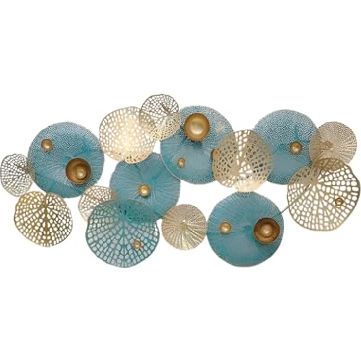 3D Wandbild "Lotus" aus Metall in gold / türkis, 125x60 cm, Wanddeko, Wandschmuck – Bild 7