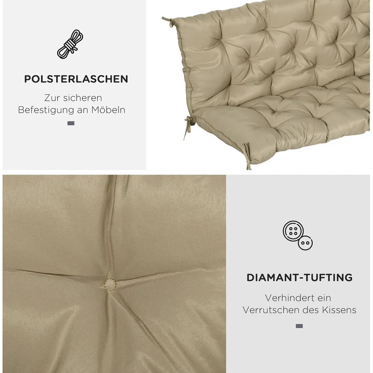 Outsunny Bankauflage, Polyester, Schaumstoff, Khaki, 98L x 150B x 8T cm – Bild 6